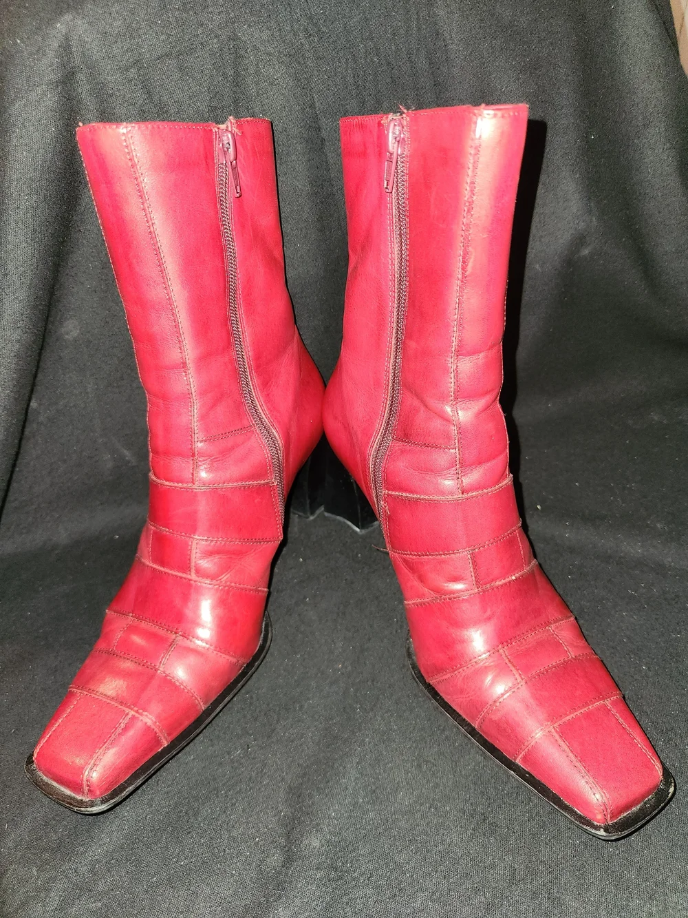 Bakers Red Leather Mid-Calf Men's Boots with Square Toe #443